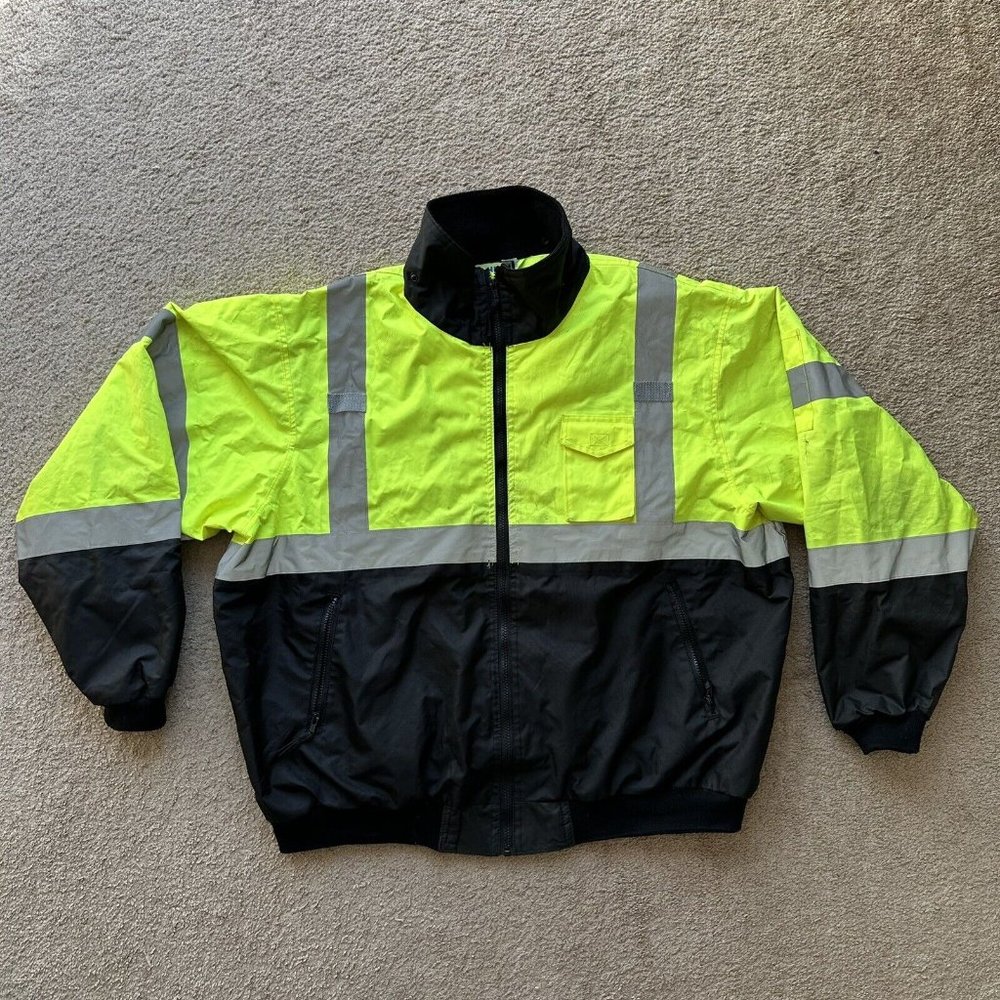 Abel High Visibility Jacket Mens 4XL Full Zip Mock Neck Safety Distressed
